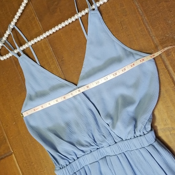 Lulus Womens Lost In Paradise Maxi V Neck Flowy Formal Dress Slate Blue - Picture 11 of 16